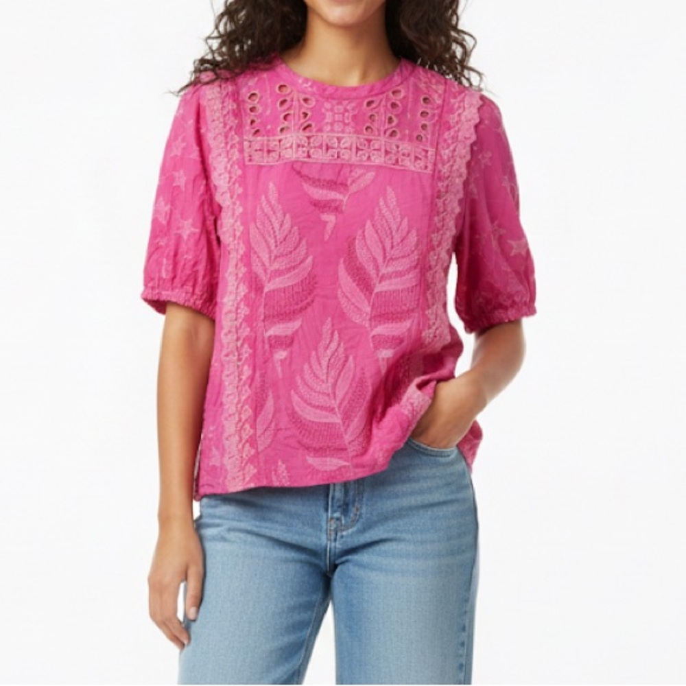 Philosophy Bright Pink Embroidered Shirt Blouse L